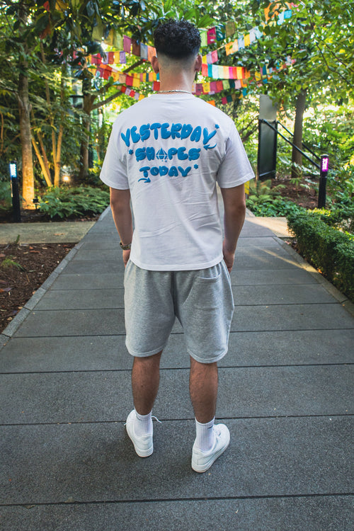 YESTERDAY SHAPES TODAY PUFF TEE - WHITE/BLUE