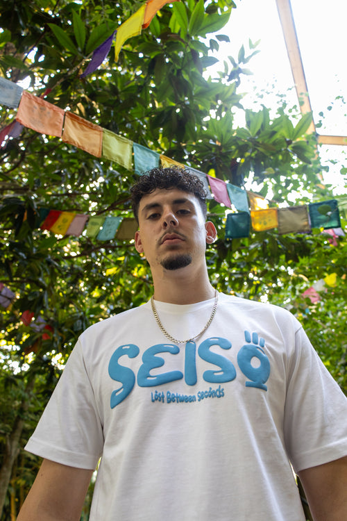 YESTERDAY SHAPES TODAY PUFF TEE - WHITE/BLUE