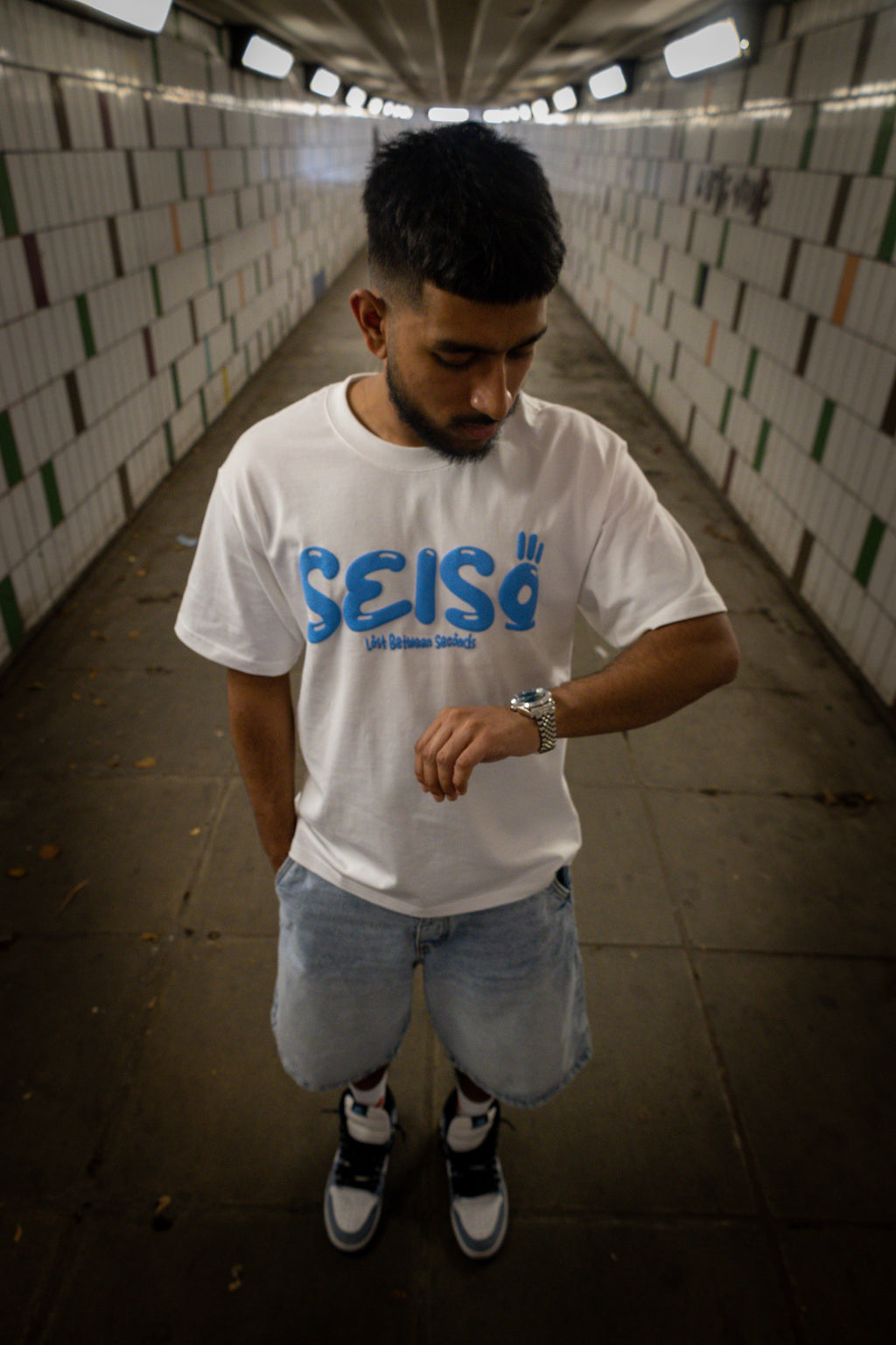 YESTERDAY SHAPES TODAY PUFF TEE - WHITE/BLUE